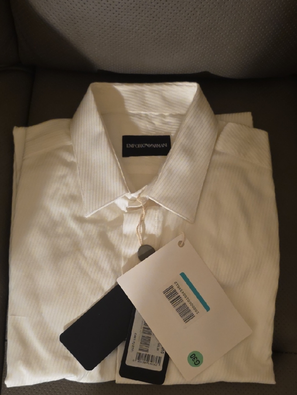 Emporio Armani Men's White Pinstripe Dress Shirt